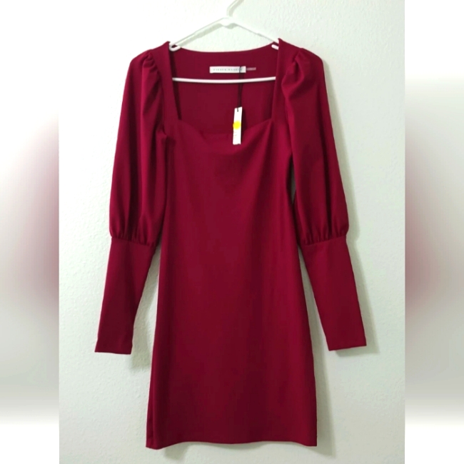 Susana Monaco Lantern Sleeve Berry Red Mini Dress Women's Size Xs Regular